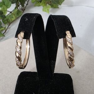 Gold Filled Medium Huggie Hoop Earrings With Crystal Accent